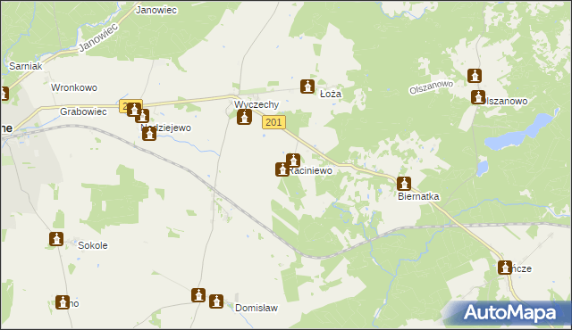 mapa Raciniewo gmina Czarne, Raciniewo gmina Czarne na mapie Targeo