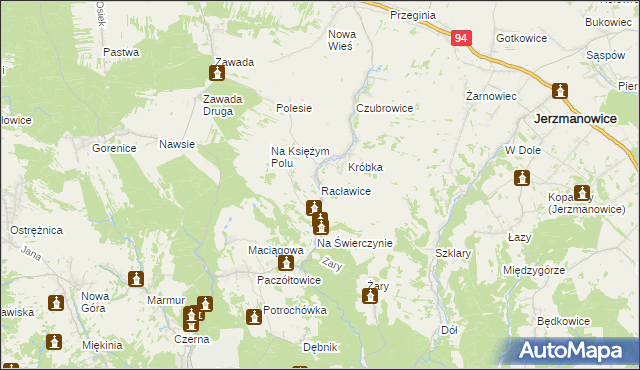 mapa Racławice gmina Jerzmanowice-Przeginia, Racławice gmina Jerzmanowice-Przeginia na mapie Targeo