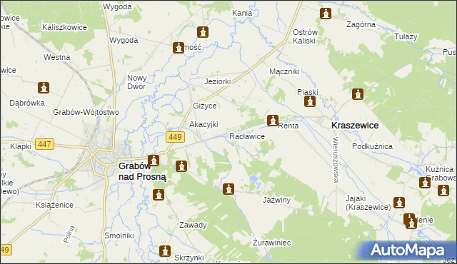 mapa Racławice gmina Kraszewice, Racławice gmina Kraszewice na mapie Targeo