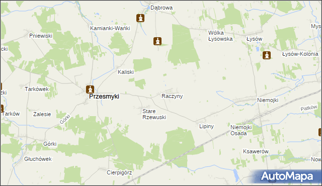 mapa Raczyny gmina Przesmyki, Raczyny gmina Przesmyki na mapie Targeo