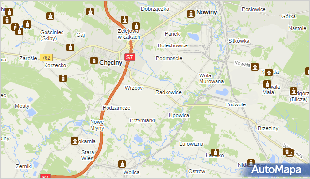 mapa Radkowice gmina Chęciny, Radkowice gmina Chęciny na mapie Targeo