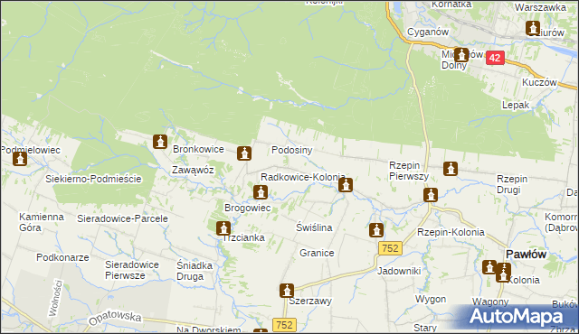 mapa Radkowice gmina Pawłów, Radkowice gmina Pawłów na mapie Targeo