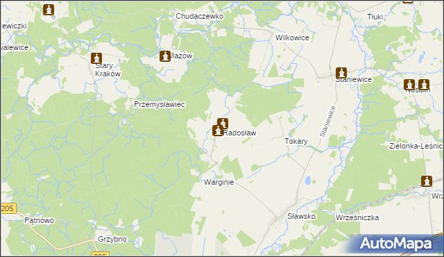 mapa Radosław gmina Sławno, Radosław gmina Sławno na mapie Targeo