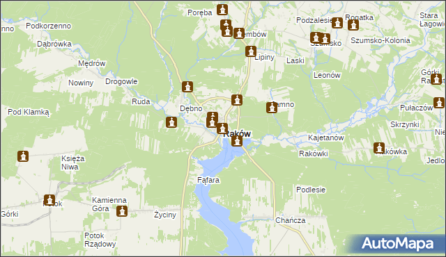mapa Raków powiat kielecki, Raków powiat kielecki na mapie Targeo