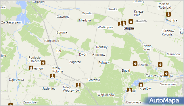 mapa Raszków gmina Słupia, Raszków gmina Słupia na mapie Targeo