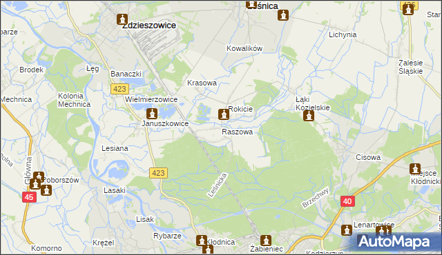 mapa Raszowa gmina Leśnica, Raszowa gmina Leśnica na mapie Targeo