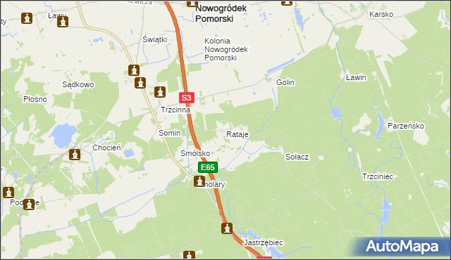 mapa Rataje gmina Nowogródek Pomorski, Rataje gmina Nowogródek Pomorski na mapie Targeo