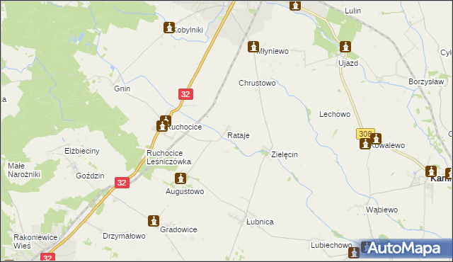 mapa Rataje gmina Rakoniewice, Rataje gmina Rakoniewice na mapie Targeo