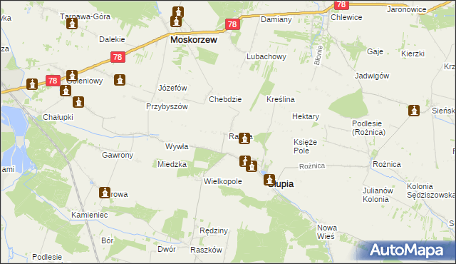 mapa Rawka gmina Słupia, Rawka gmina Słupia na mapie Targeo
