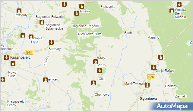 mapa Rawy gmina Sypniewo, Rawy gmina Sypniewo na mapie Targeo
