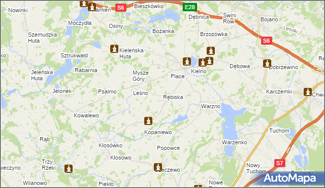 mapa Rębiska gmina Szemud, Rębiska gmina Szemud na mapie Targeo