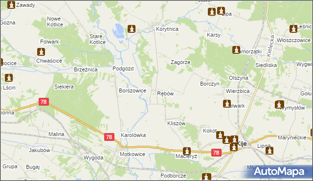 mapa Rębów gmina Kije, Rębów gmina Kije na mapie Targeo