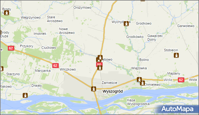 mapa Rębowo gmina Wyszogród, Rębowo gmina Wyszogród na mapie Targeo