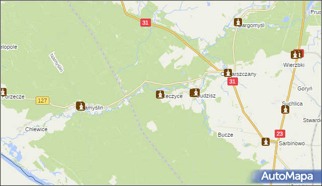 mapa Reczyce gmina Boleszkowice, Reczyce gmina Boleszkowice na mapie Targeo