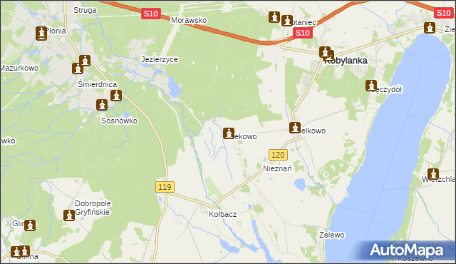 mapa Rekowo gmina Kobylanka, Rekowo gmina Kobylanka na mapie Targeo
