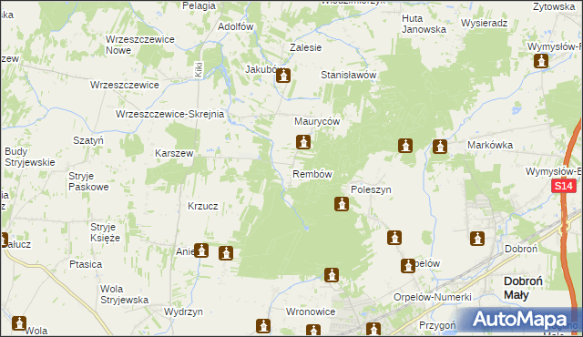 mapa Rembów gmina Łask, Rembów gmina Łask na mapie Targeo