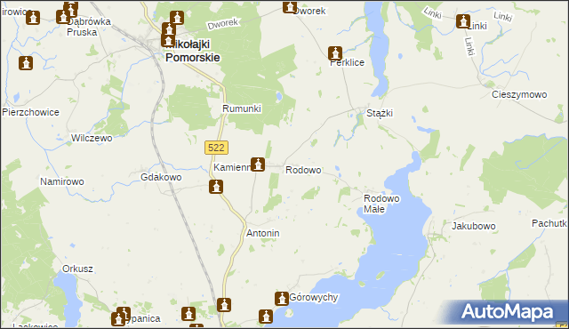 mapa Rodowo gmina Prabuty, Rodowo gmina Prabuty na mapie Targeo