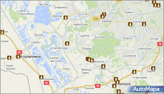 mapa Rogów gmina Gorzyce, Rogów gmina Gorzyce na mapie Targeo