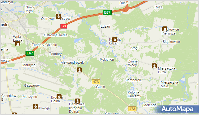 mapa Rokitnica gmina Łask, Rokitnica gmina Łask na mapie Targeo
