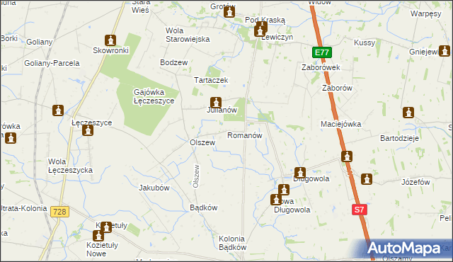 mapa Romanów gmina Goszczyn, Romanów gmina Goszczyn na mapie Targeo