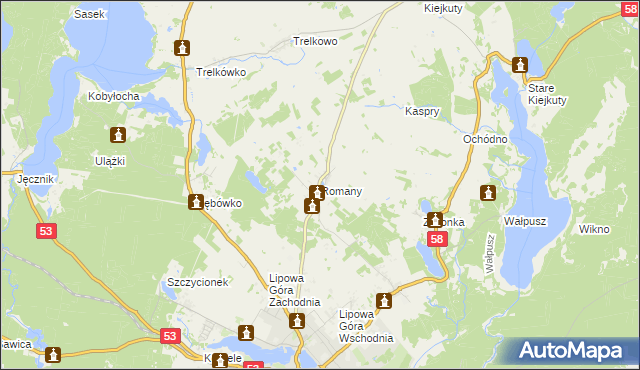 mapa Romany gmina Szczytno, Romany gmina Szczytno na mapie Targeo