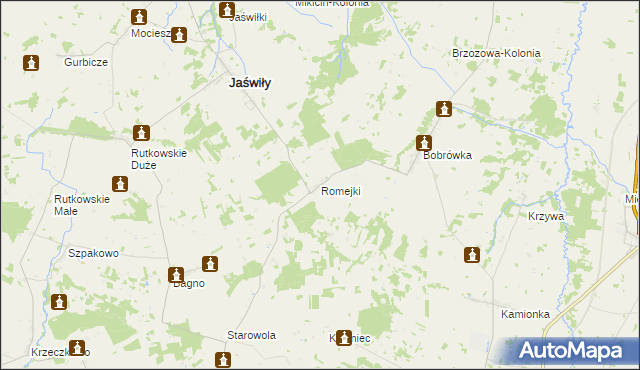 mapa Romejki gmina Jaświły, Romejki gmina Jaświły na mapie Targeo