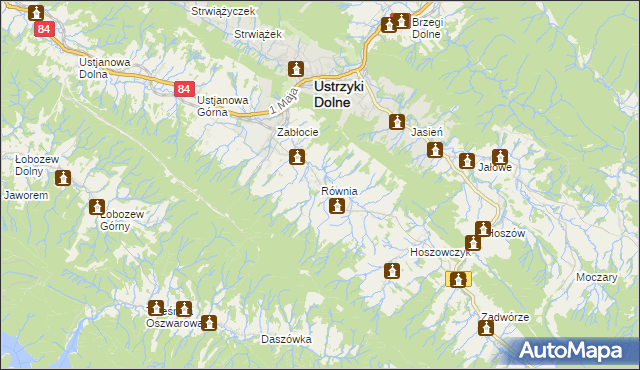 mapa Równia gmina Ustrzyki Dolne, Równia gmina Ustrzyki Dolne na mapie Targeo