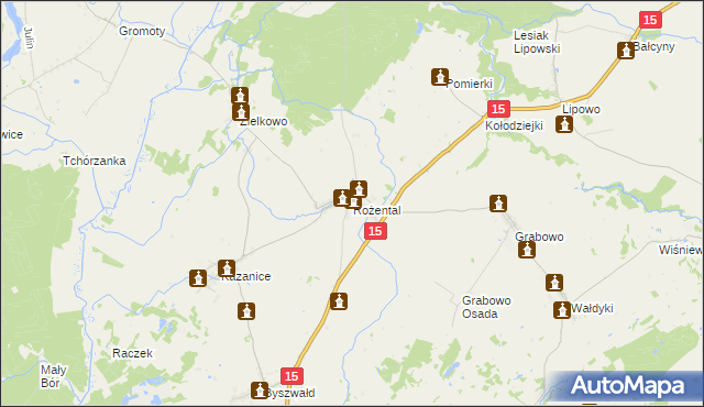 mapa Rożental gmina Lubawa, Rożental gmina Lubawa na mapie Targeo