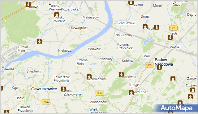 mapa Rożniaty gmina Padew Narodowa, Rożniaty gmina Padew Narodowa na mapie Targeo
