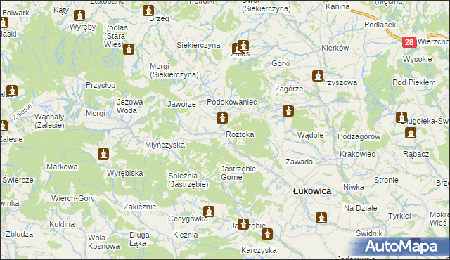 mapa Roztoka gmina Łukowica, Roztoka gmina Łukowica na mapie Targeo