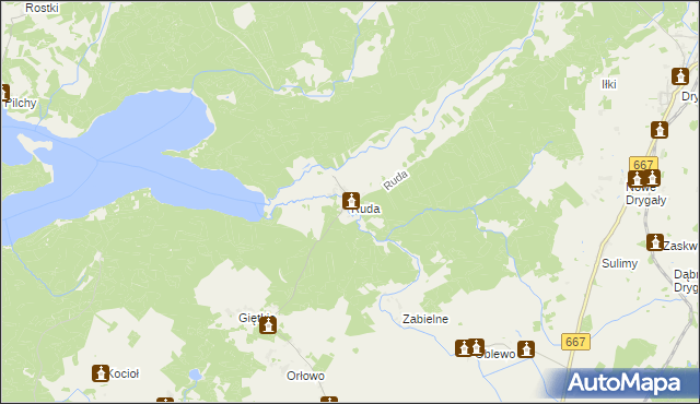 mapa Ruda gmina Biała Piska, Ruda gmina Biała Piska na mapie Targeo