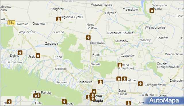 mapa Rudki gmina Nowa Słupia, Rudki gmina Nowa Słupia na mapie Targeo