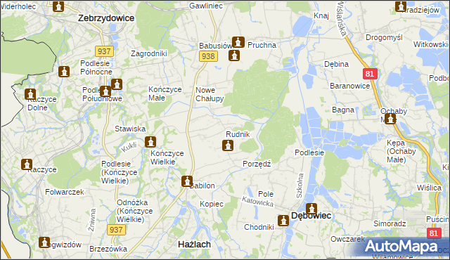 mapa Rudnik gmina Hażlach, Rudnik gmina Hażlach na mapie Targeo