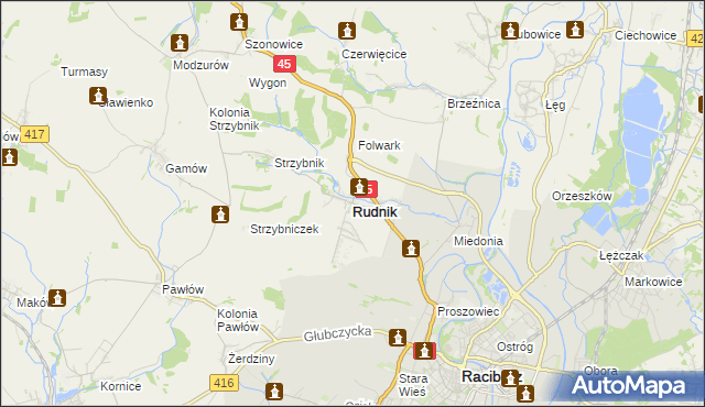 mapa Rudnik powiat raciborski, Rudnik powiat raciborski na mapie Targeo