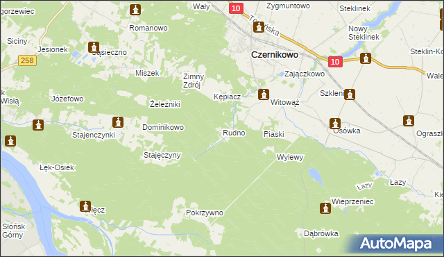 mapa Rudno gmina Czernikowo, Rudno gmina Czernikowo na mapie Targeo