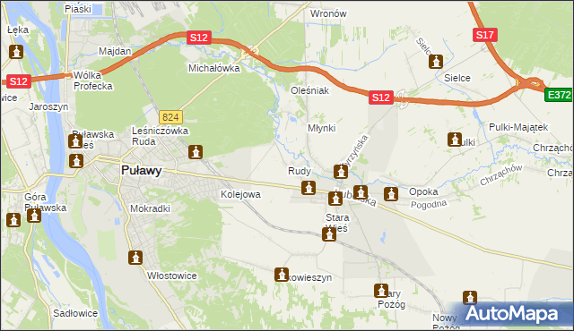 mapa Rudy gmina Końskowola, Rudy gmina Końskowola na mapie Targeo