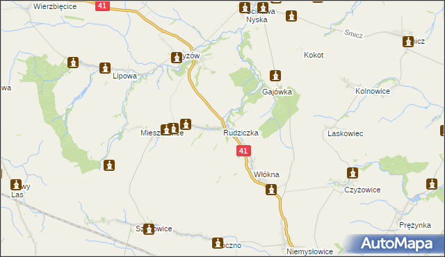 mapa Rudziczka gmina Prudnik, Rudziczka gmina Prudnik na mapie Targeo