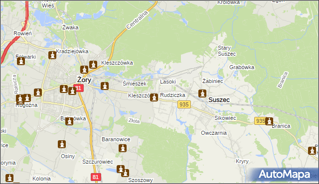 mapa Rudziczka gmina Suszec, Rudziczka gmina Suszec na mapie Targeo