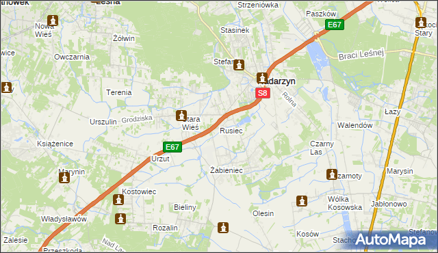 mapa Rusiec gmina Nadarzyn, Rusiec gmina Nadarzyn na mapie Targeo