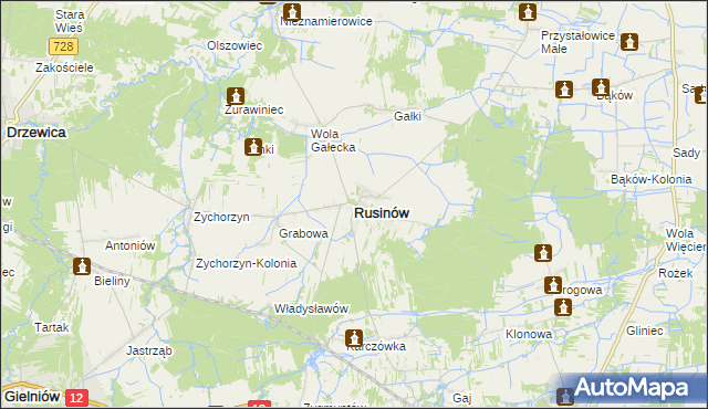 mapa Rusinów powiat przysuski, Rusinów powiat przysuski na mapie Targeo