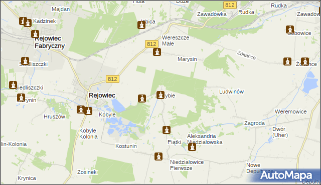 mapa Rybie gmina Rejowiec, Rybie gmina Rejowiec na mapie Targeo