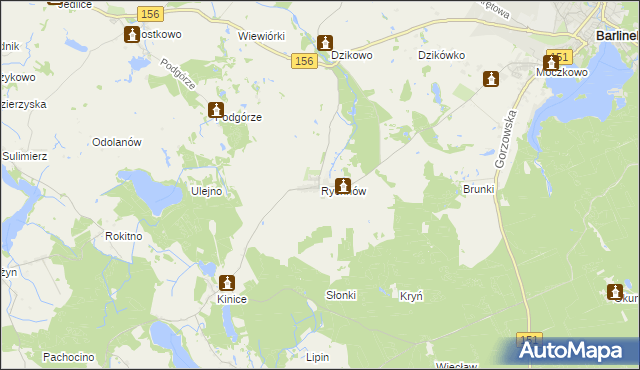 mapa Rychnów gmina Barlinek, Rychnów gmina Barlinek na mapie Targeo