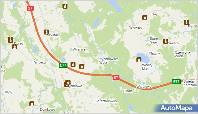 mapa Rychnowska Wola, Rychnowska Wola na mapie Targeo