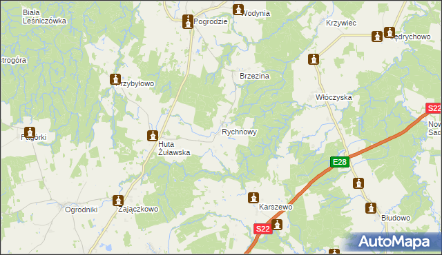 mapa Rychnowy gmina Milejewo, Rychnowy gmina Milejewo na mapie Targeo