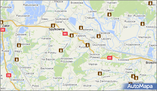 mapa Ryczów gmina Spytkowice, Ryczów gmina Spytkowice na mapie Targeo
