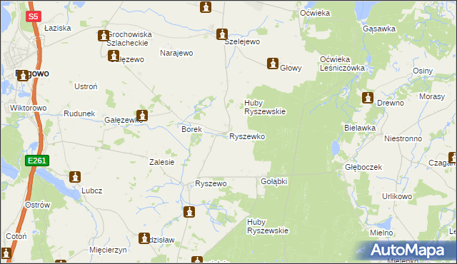 mapa Ryszewko gmina Gąsawa, Ryszewko gmina Gąsawa na mapie Targeo