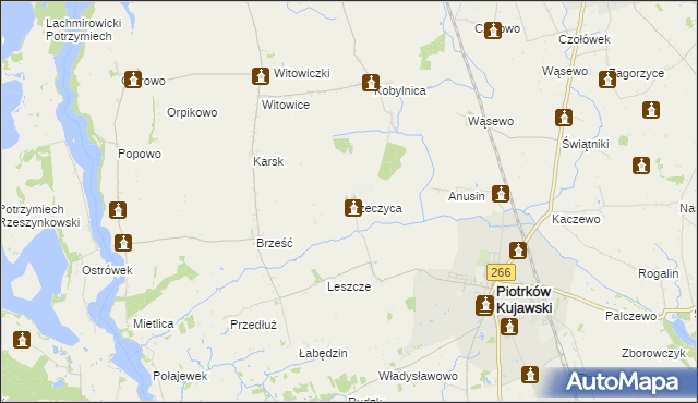 mapa Rzeczyca gmina Piotrków Kujawski, Rzeczyca gmina Piotrków Kujawski na mapie Targeo