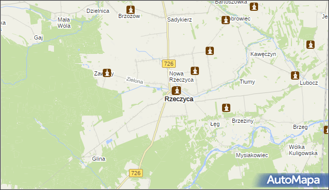 mapa Rzeczyca powiat tomaszowski, Rzeczyca powiat tomaszowski na mapie Targeo