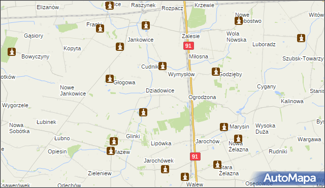 mapa Rzędków gmina Daszyna, Rzędków gmina Daszyna na mapie Targeo