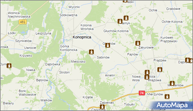 mapa Sabinów gmina Konopnica, Sabinów gmina Konopnica na mapie Targeo